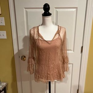 XS White House/Black Market XS Layered 2-piece tan/peach top sheer
